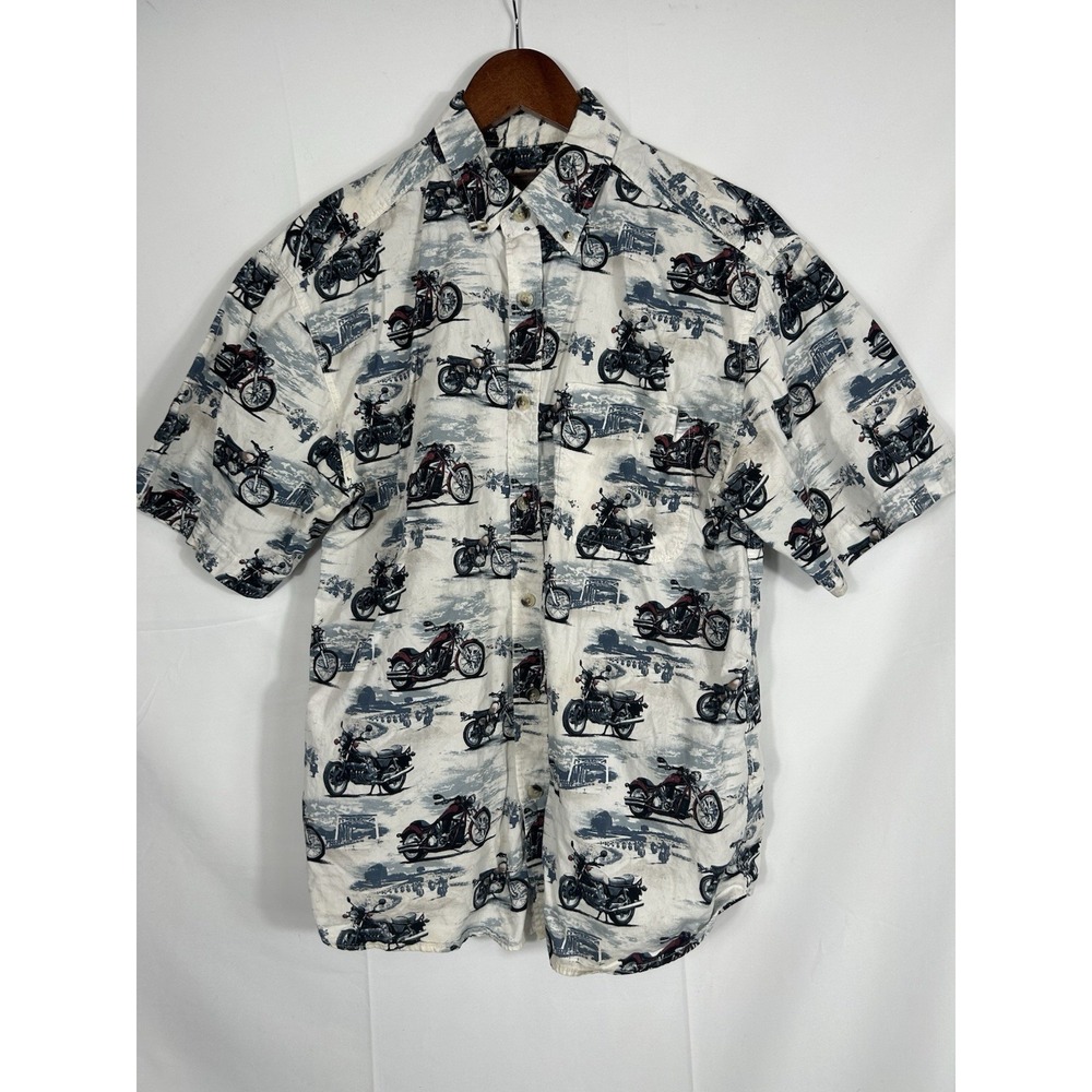 Vintage Buckhorn River Mens All Over Print‎ Motorcycle Button Up Shirt Size M